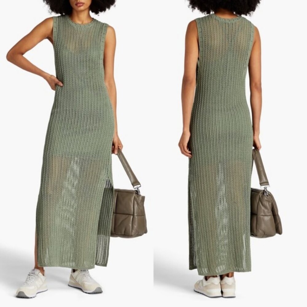 NEW Rag and Bone Riley Crochet Knit Split Hem Maxi Dress Sage Green Size XL Boho - Picture 1 of 15